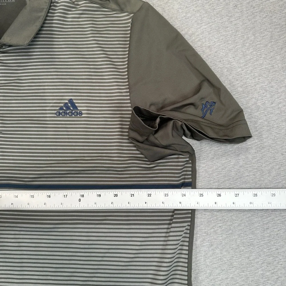 Adidas Mens XL Golf Polo Shirt Olive Green Striped Performance Short Sleeve